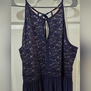 Navy Lace Halter Wedding Dress with Keyhole Back